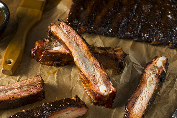 closeup of barbecue St. Louis-style ribs