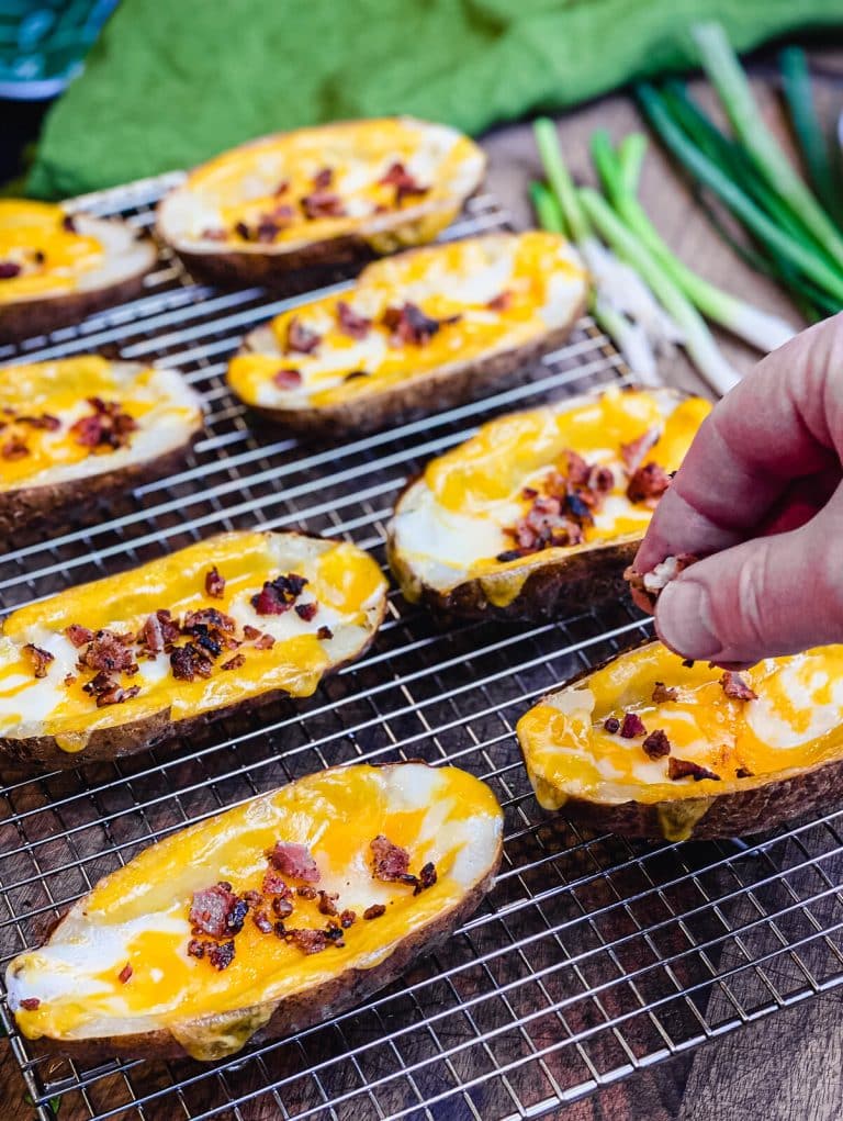 The Ultimate Loaded Baked Potato Skins Recipe Outdoor Recipes Grillseeker