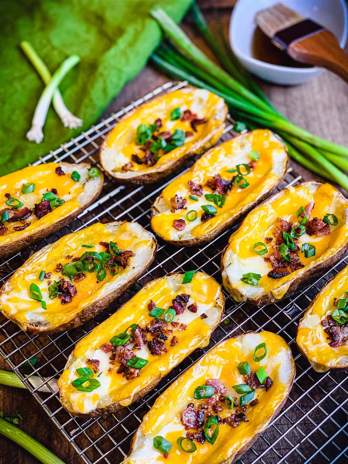 The Ultimate Loaded Baked Potato Skins Recipe Outdoor Recipes Grillseeker