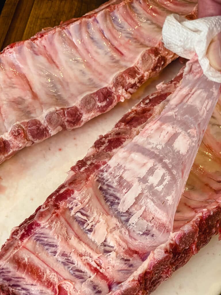 baby back ribs membrane being removed