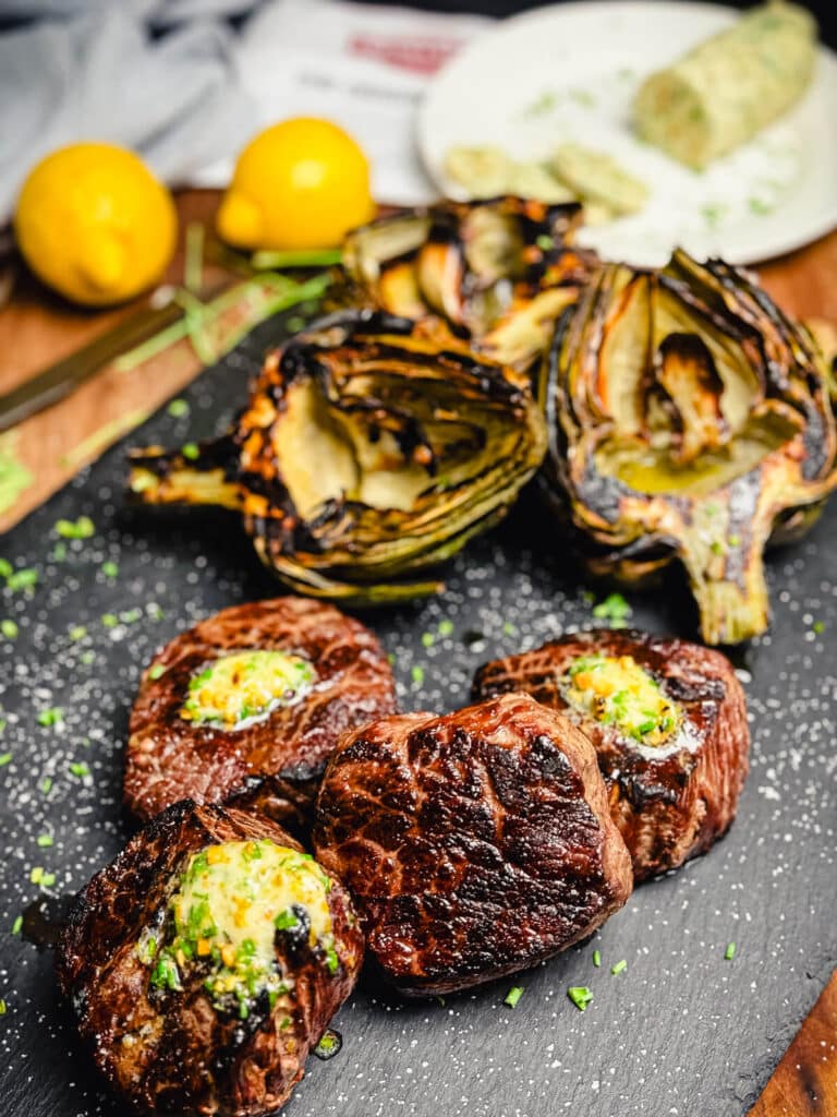 grilled ribeye steaks with pistachio butter