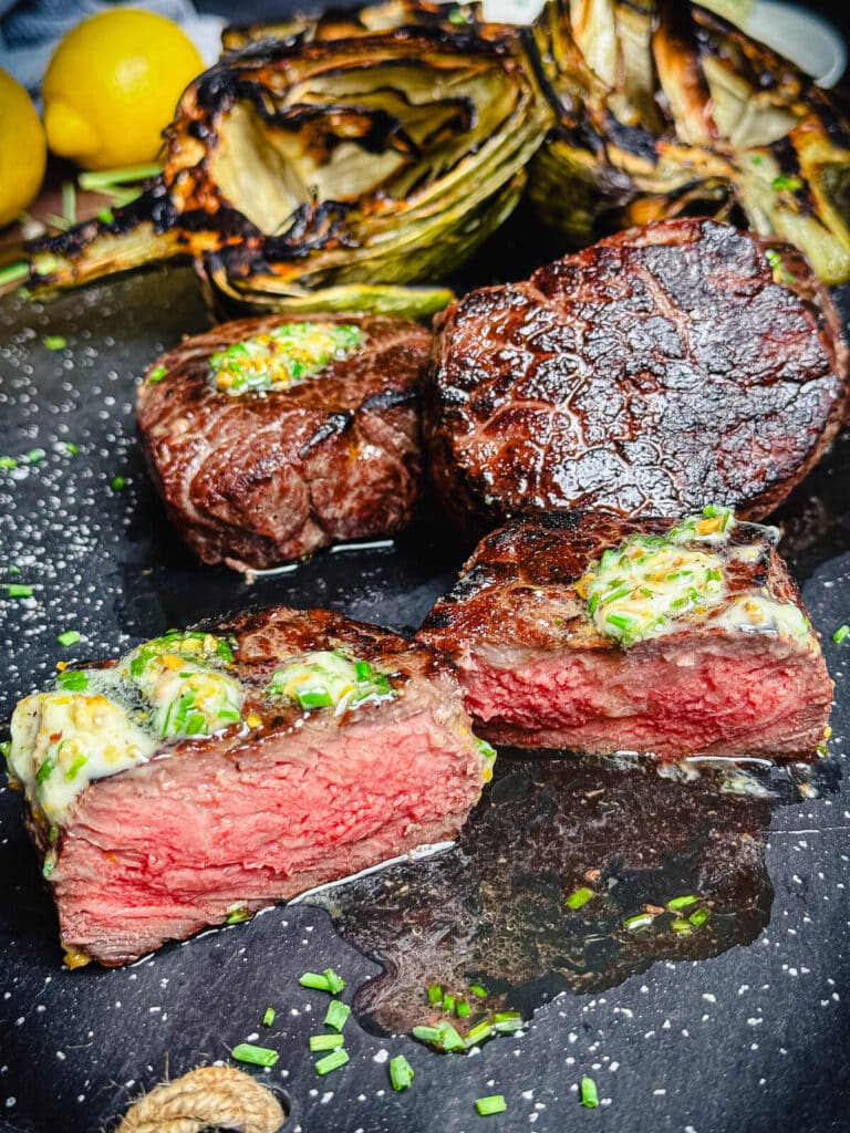 sliced ribeye steaks and butter