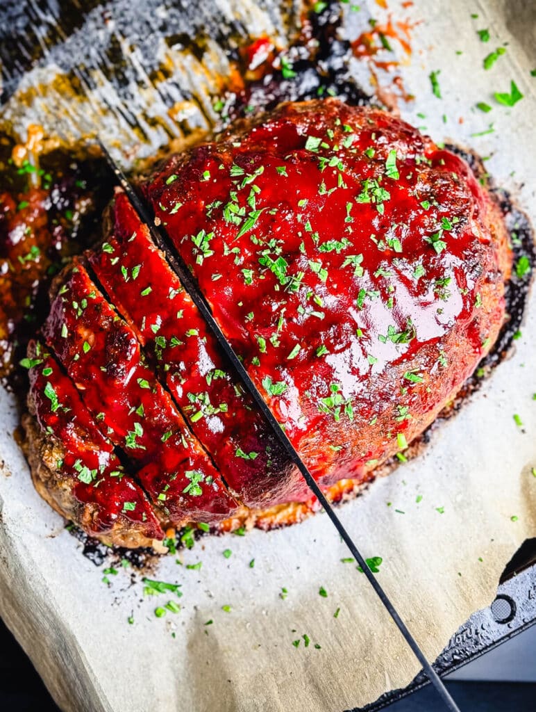 turkey meatloaf being sliced