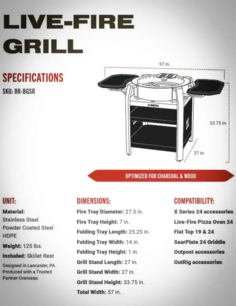 breeo live fire grill specification sheet