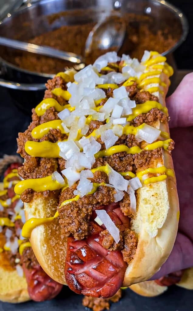 coney island hot dog in a hand