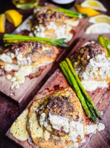 crab stuffed grouper on a cedar plank