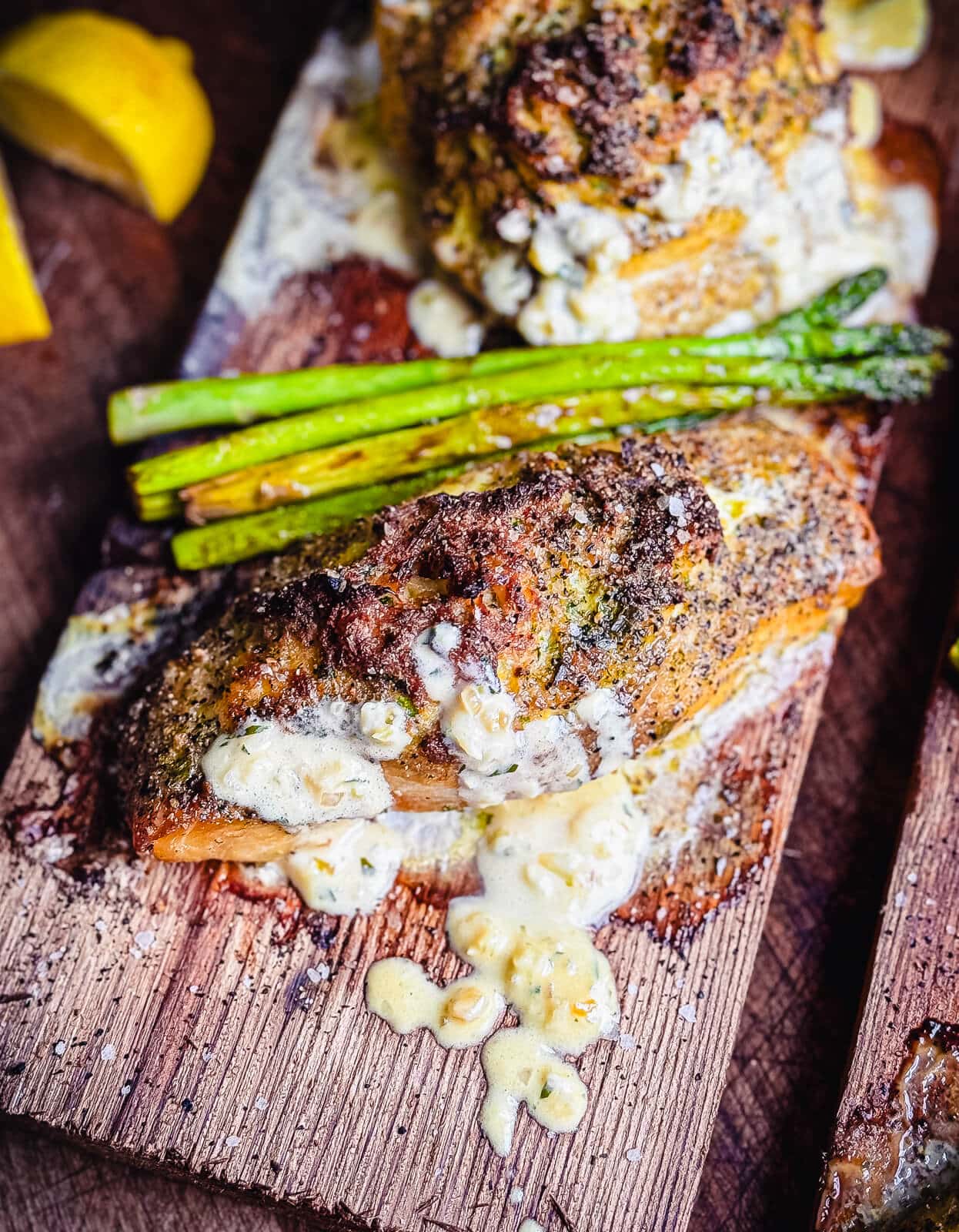 stuffed fish filets on cedar plank