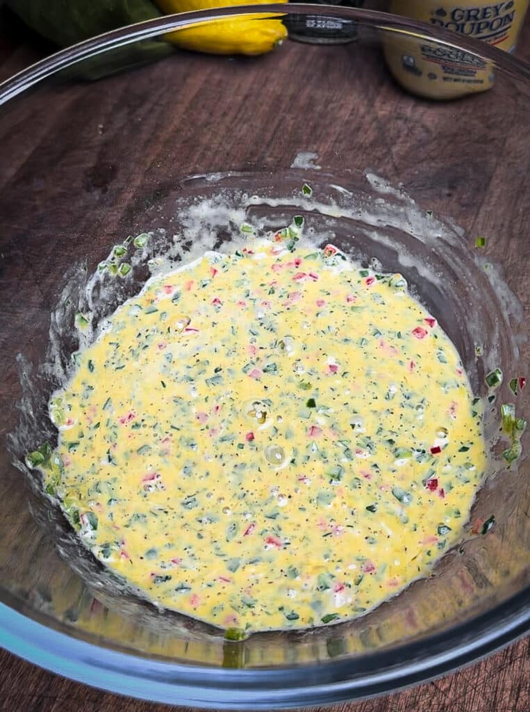 crab stuffing binder mixed in a glass bowl