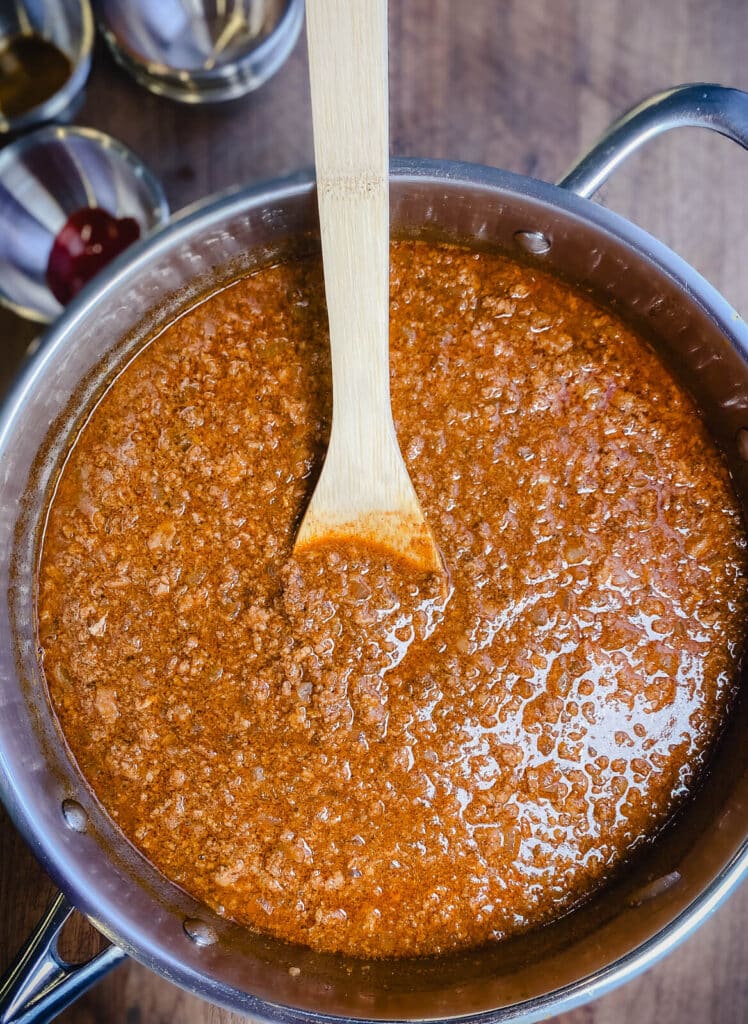 coney island chili sauce in a large pan